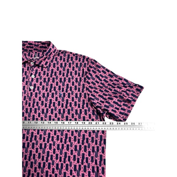 TailorByrd Men's Shirt Golf Polo Pink Navy Pineapples Performance Preppy Large - Picture 4 of 9